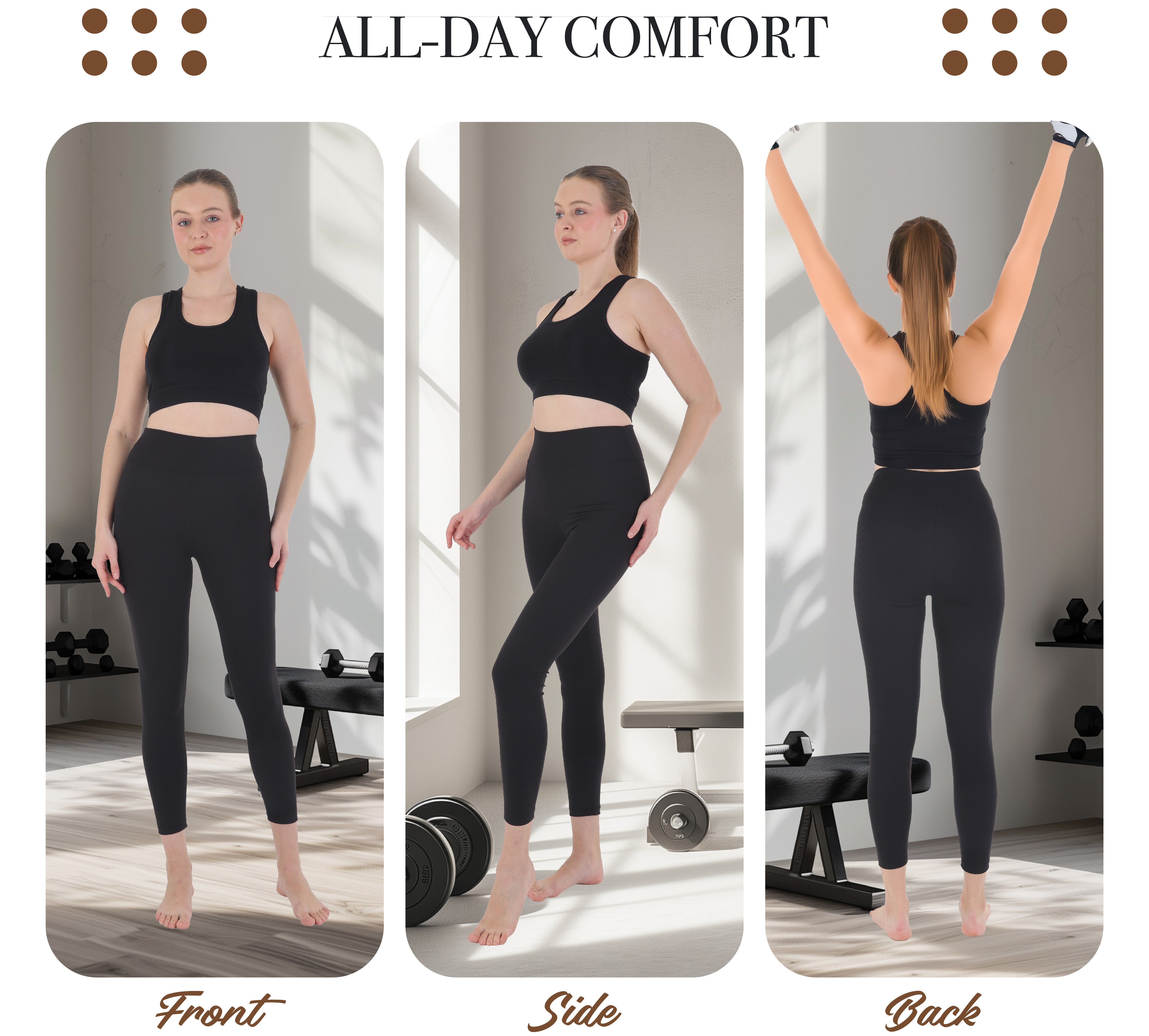 High-Waist Ribbed Seamless Leggings – Sculpting, Squat Proof & Ultra Soft Activewear